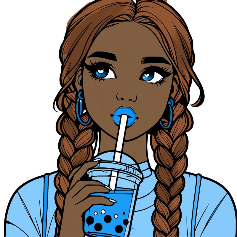 realistic girl with braided hair drinking boba