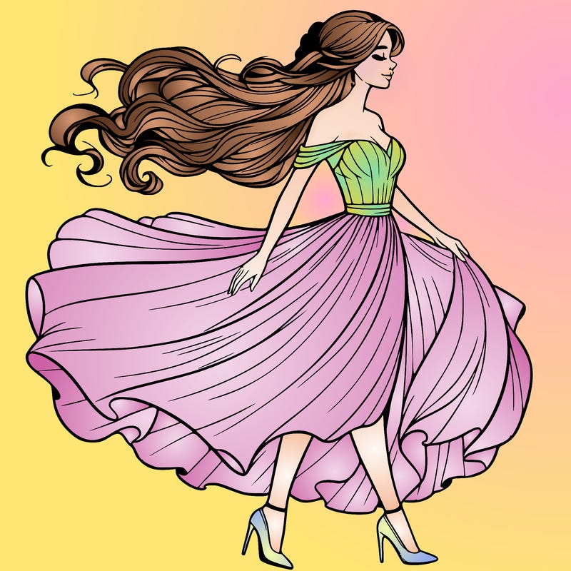 realistic woman in a dress flowing in the wind