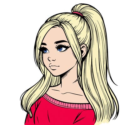 realistic girl with a high ponytail