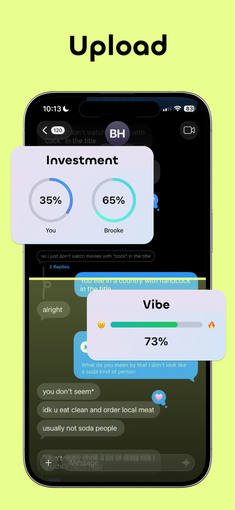 KI-Analyse eines Textgesprächs, das Investitionsprozentsätze und eine Stimmungsbewertung anzeigt