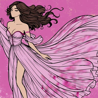 realistic woman in dress flowing the the wind