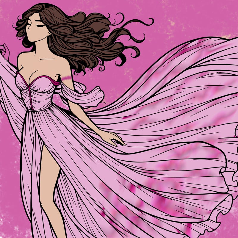 realistic woman in dress flowing the the wind