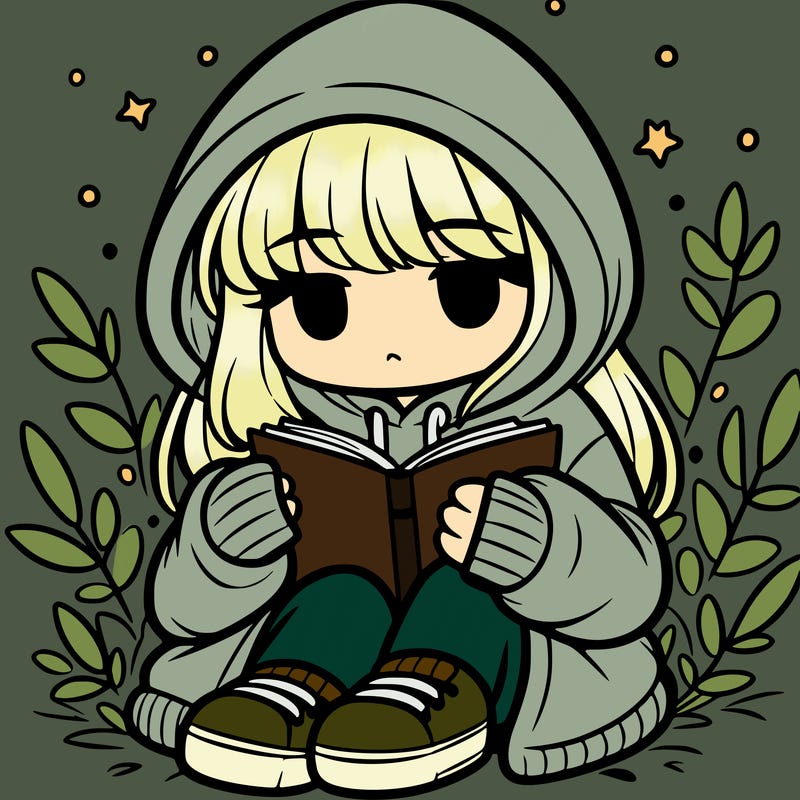 girl in oversized hoodie reading a book
