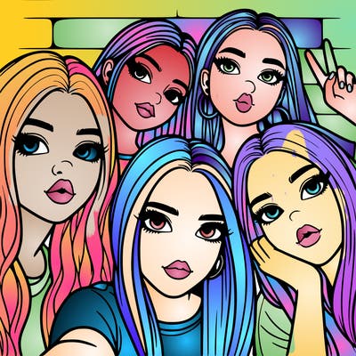 group of teen girls friends y2k up close in a selfie