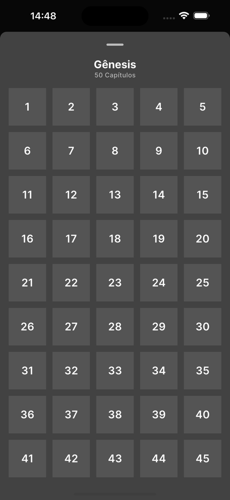 My Bible - Cuadrícula de selección de capítulos para el libro de Génesis en la aplicación móvil Mi Biblia