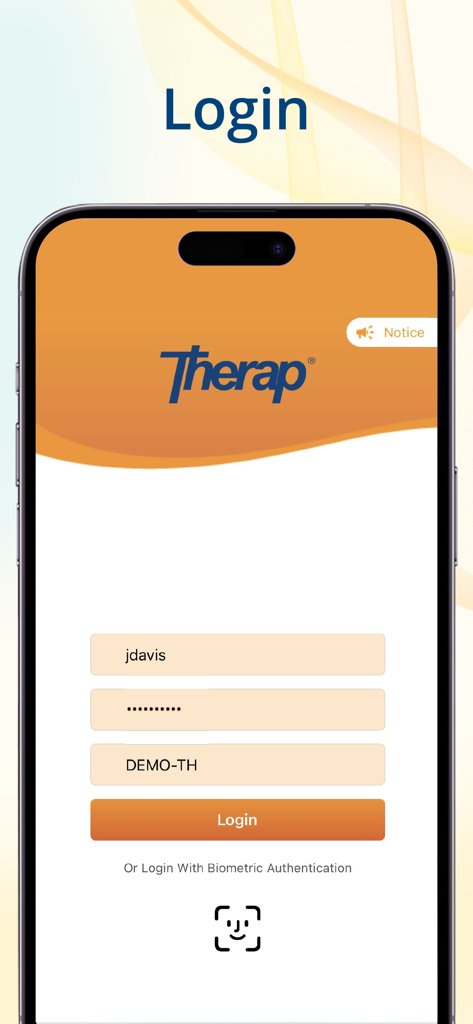 Secure login screen for the Therap mobile app used by healthcare professionals