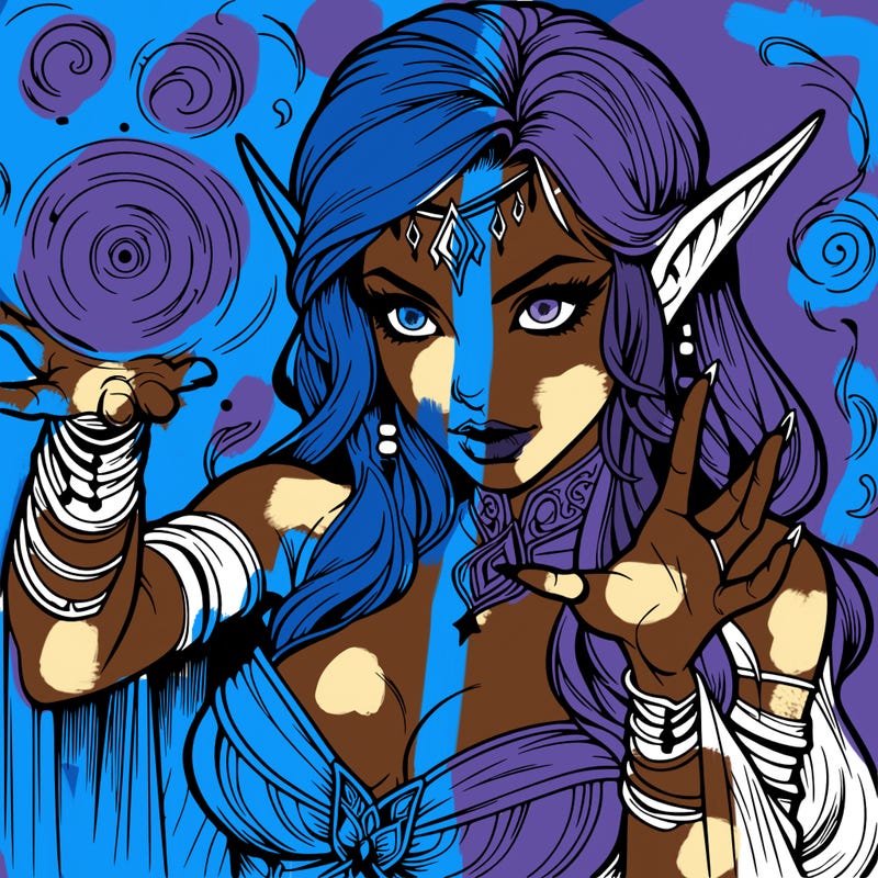 realistic scary beautiful elf sorceress casting spell