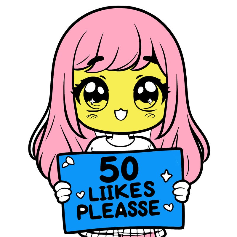 a girl holding a sign saying 50 likes please
