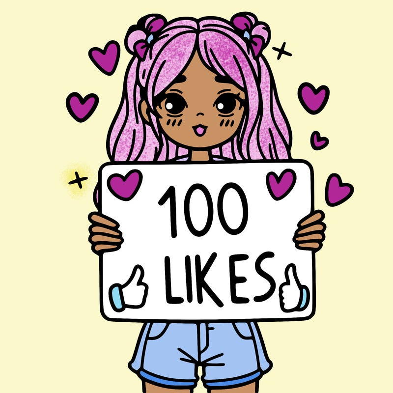 girl holding a sign saying 100 likes