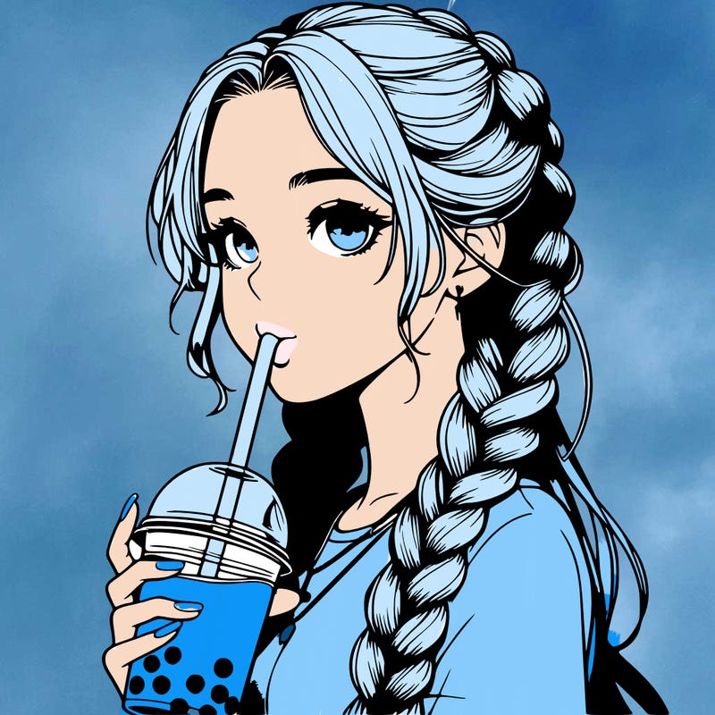 realistic girl with braided hair drinking boba