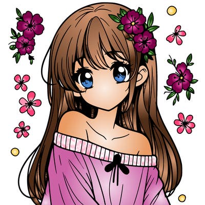 pretty anime girl with show shoulder shirt