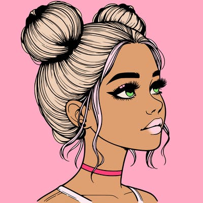 realistic girl with buns on the top of her head