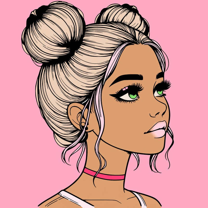 realistic girl with buns on the top of her head