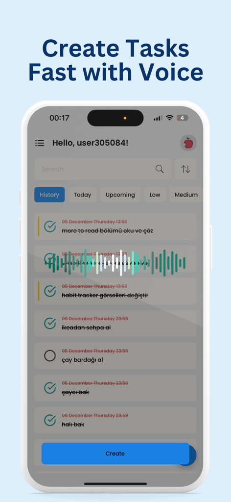 To do List: Task Manager, AI - To do List App-Oberfläche, die Spracheingabe zur schnellen Aufgabenerstellung zeigt
