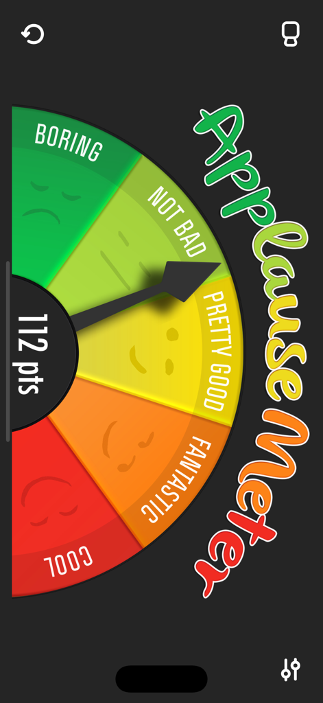 Applausemeter (clap-o-meter) - A colorful clap-o-meter gauge interface showing audience applause levels and a point score.