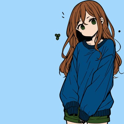 manga teen girl  in a sweater and baggy pants