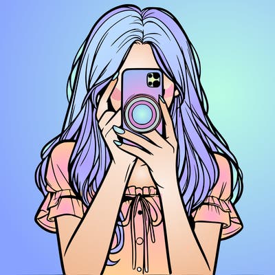 a realistic girl holding her phone taking pictures