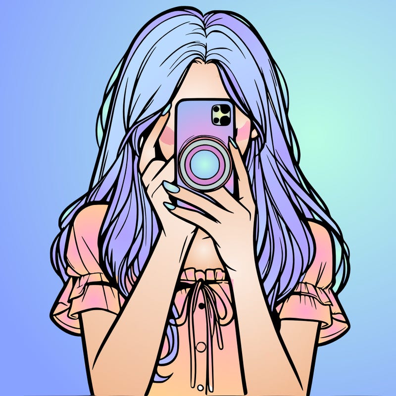 a realistic girl holding her phone taking pictures