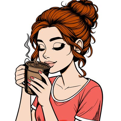 realistic girl drinking coffee
