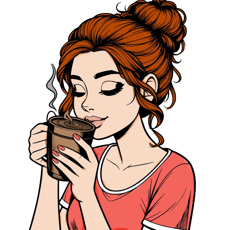 realistic girl drinking coffee