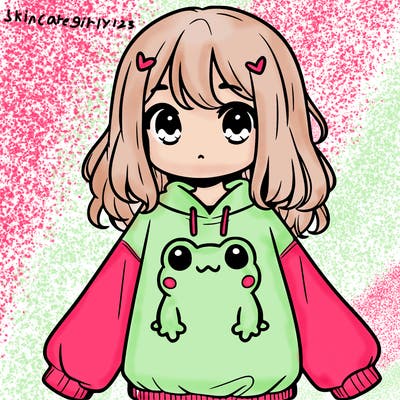 girl wearing frogging sweatshirt