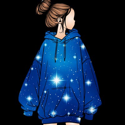 realistic girl with a oversized sweatshirt on and a bun