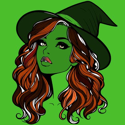 realistic witch girl with wavy hair and lips