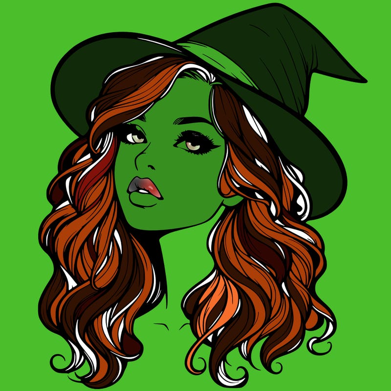 realistic witch girl with wavy hair and lips