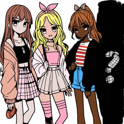 teen manga girls group of 4