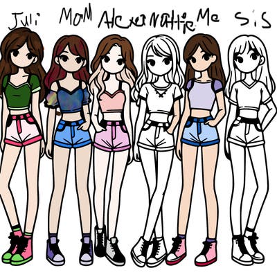 a group of girls wearing crop tops and shorts