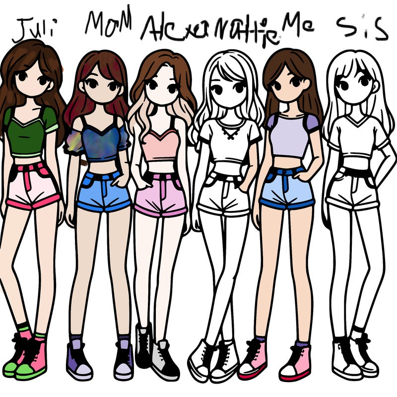 a group of girls wearing crop tops and shorts