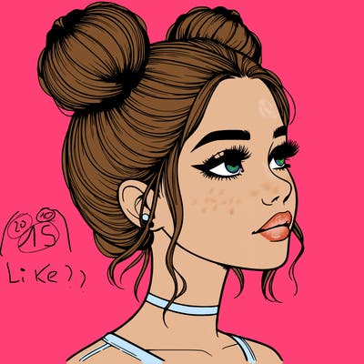 realistic girl with buns on the top of her head
