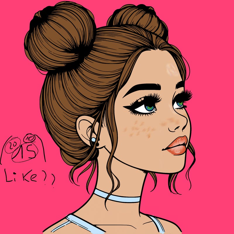 realistic girl with buns on the top of her head