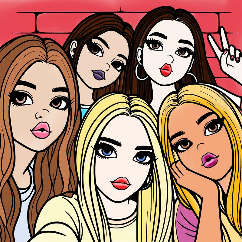 group of teen girls friends y2k up close in a selfie