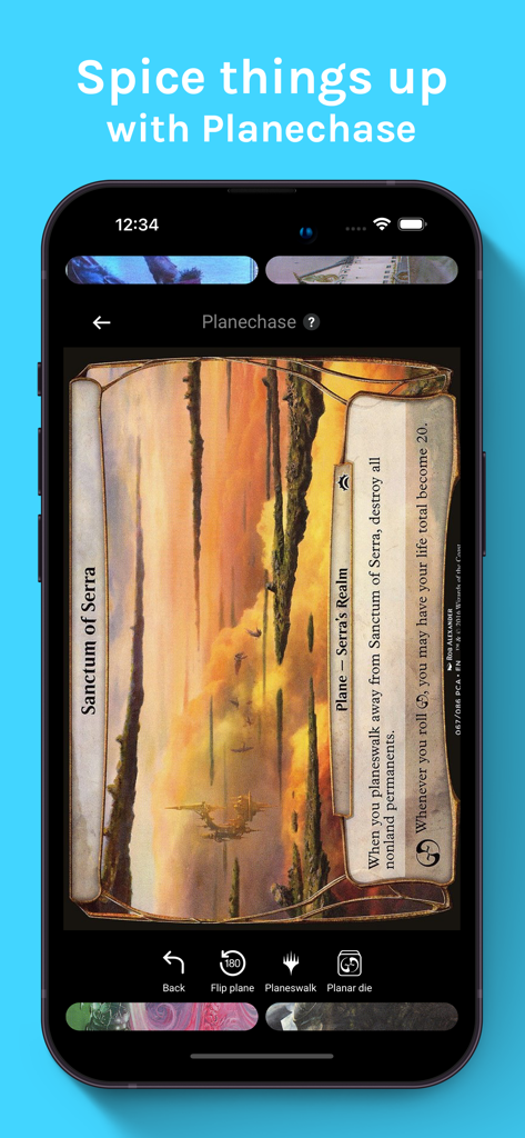 Lifetap Life Counter for MTG - Lifetap MTG life counter app displaying the Planechase game mode with a Sanctum of Serra card