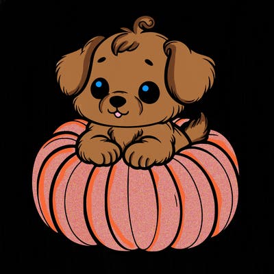 cute little puppy in a pumpkin