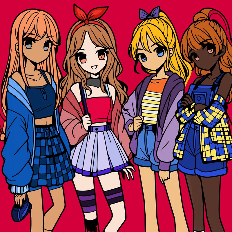 teen manga girls group of 4