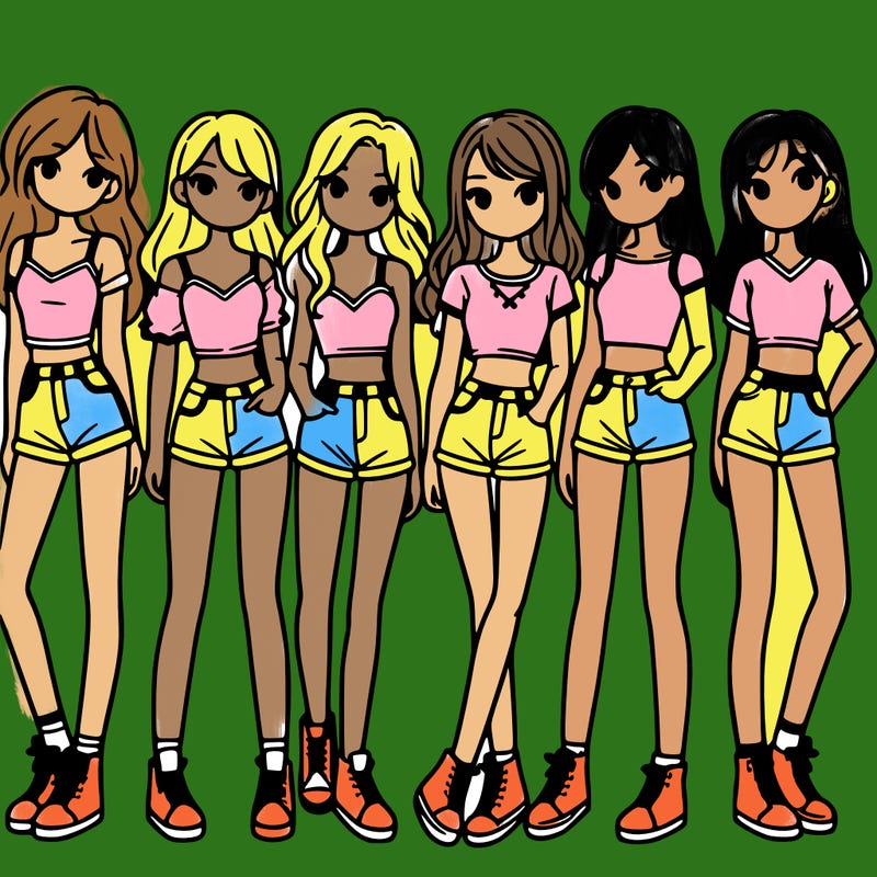 a group of girls wearing crop tops and shorts