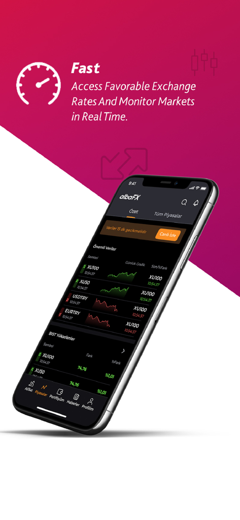 albaFX - A smartphone showing real time market data and exchange rates on the albaFX trading app