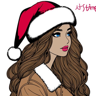 realistic girl in santa hat