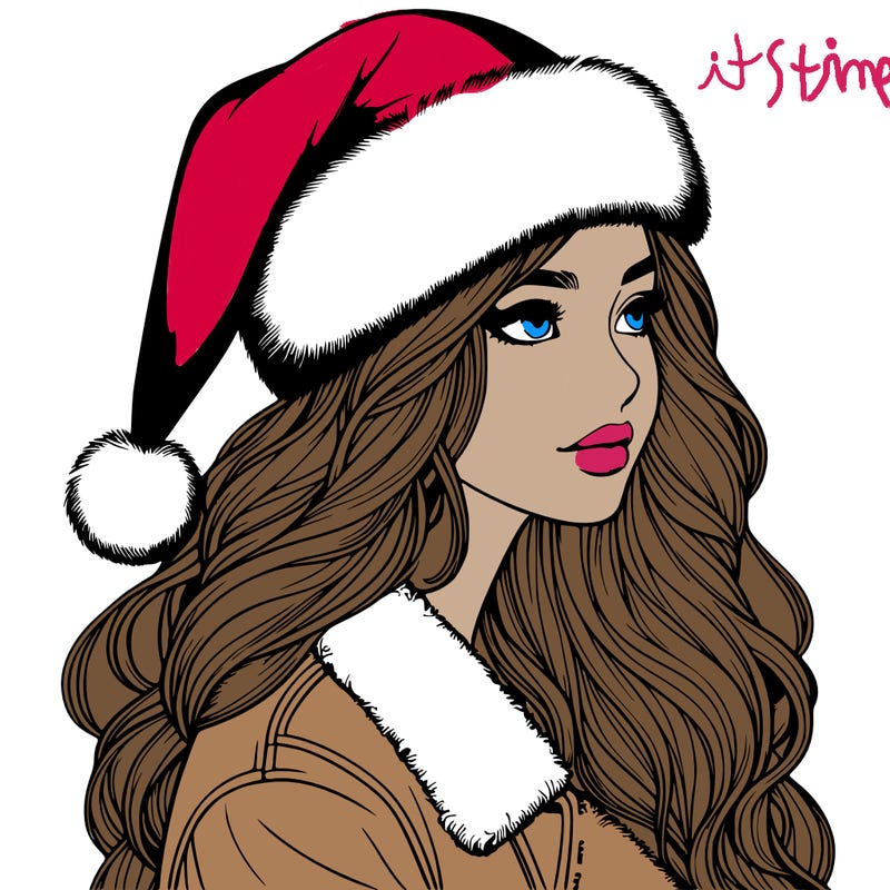 realistic girl in santa hat