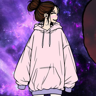 realistic girl with a oversized sweatshirt on and a bun