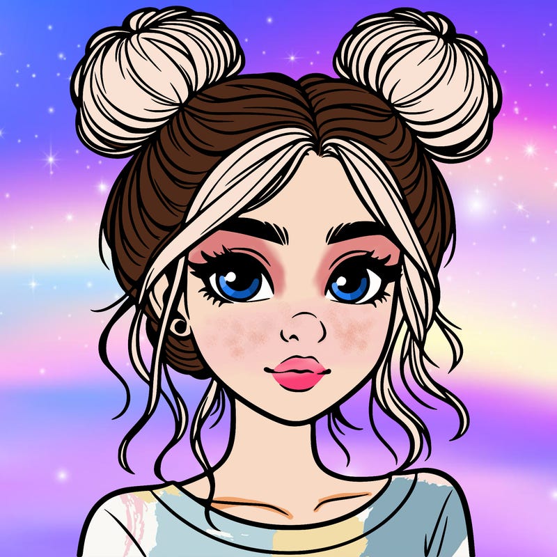realistic girl with top buns