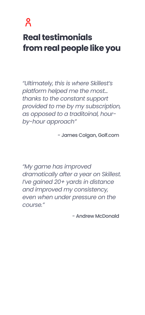 Skillest: #1 Sports Coaching - Real user testimonials for the Skillest sports coaching app highlighting improved performance and coaching support