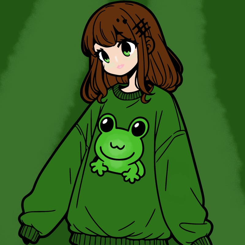 girl wearing frogging sweatshirt