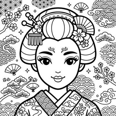 Immerse yourself in Japanese culture with this delightful Kawaii Geisha makeup coloring page. Adorned with traditional patterns and a sweet expression, it's a joy to color for any fan of cute art.