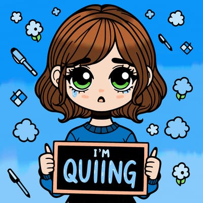 a girl holding a sign saying i'm quitting