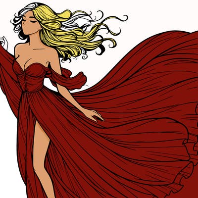 realistic woman in dress flowing the the wind