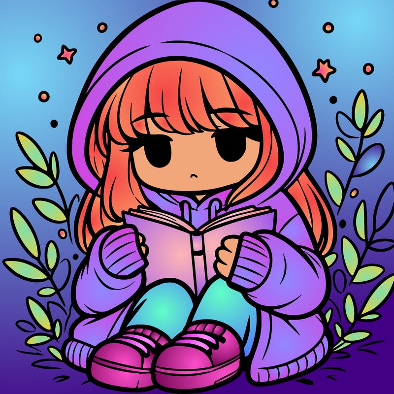 girl in oversized hoodie reading a book