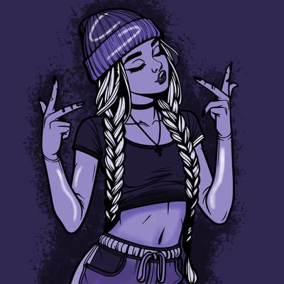 realistic teenage girl with braids and a beanie and crop top doing 🫶🏼
